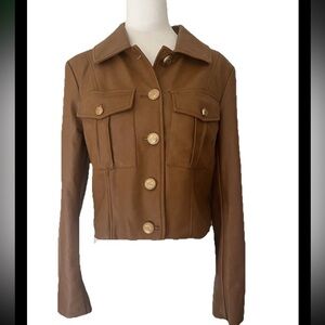 7 For All Mankind Faux Leather Carmel Cropped Jacket Women’s EUC